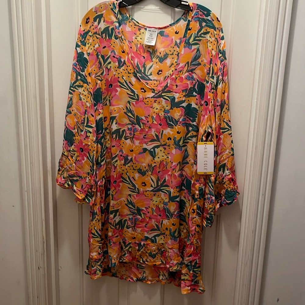 NWT Women’s Anne Cole Collection Flounce V Neck Dress Swim Cover Up Size M/L